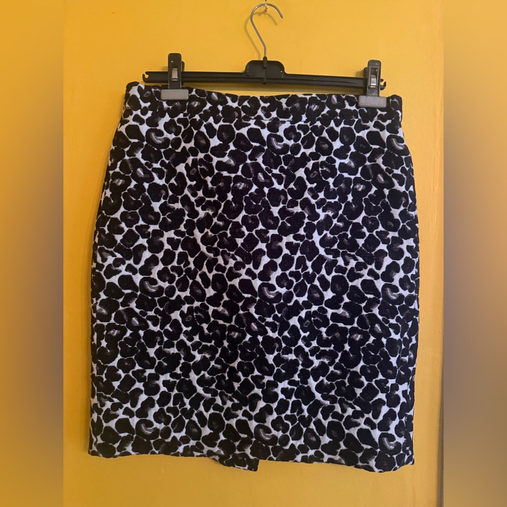 J. Crew Black and White Leopard-Print Pencil Skirt